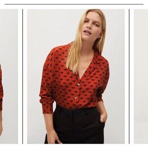 Violeta Button Up V-Neck Blouse Horses Western Ranch Farm Rust Orange Women’s 3X